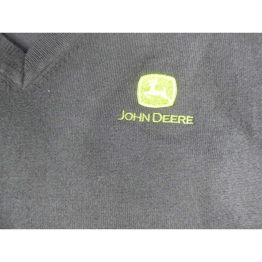 John Deere Mens XL Black V-Neck Sweater Vest Acrylic Nylon Knit Pullov Lands End